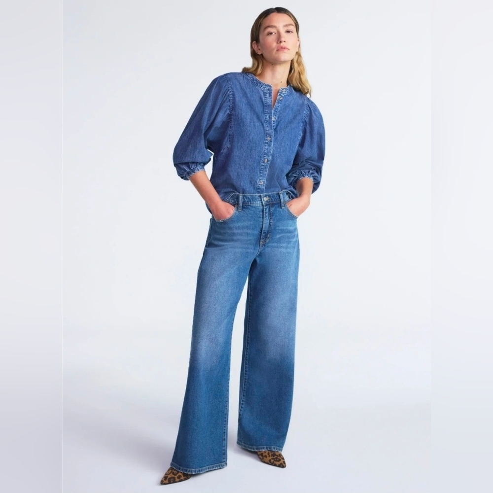 Scoop Women's Cotton Denim Shirt w/Blouson Sleeves Sz XL NWT
